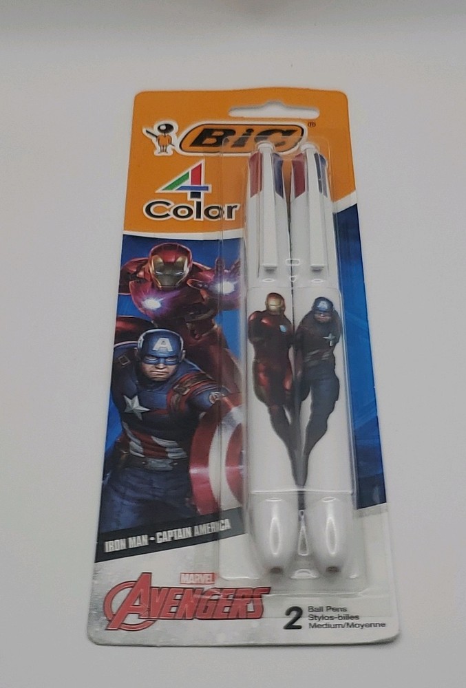 BIC 4-Color Marvel Avengers Ball Point Pens Iron Man Captain America 2 Pack