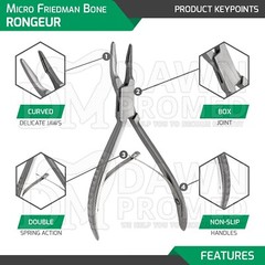 Micro Friedman Bone Rongeur Curved 5.5″ 1.3mm Jaws Surgical Dental Tool German G