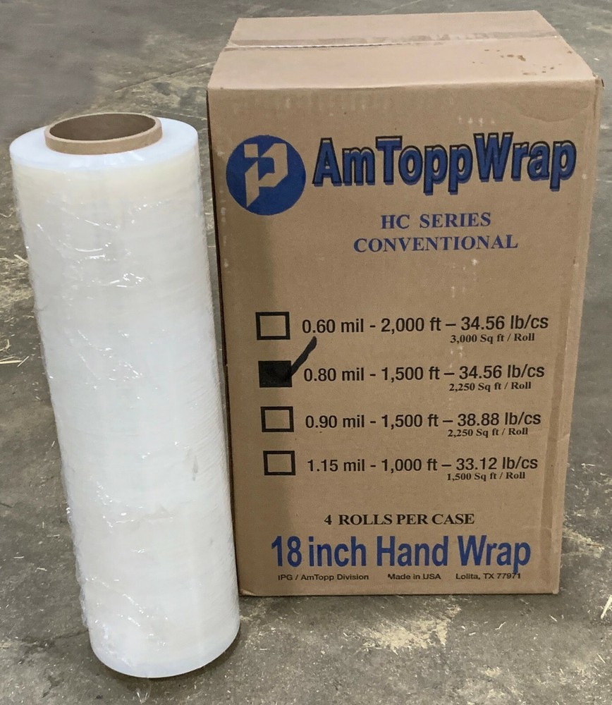 AmTopp High Performance Stretch Wrap- 80 Gauge- 18 inch x 1500 ft – MADE IN USA