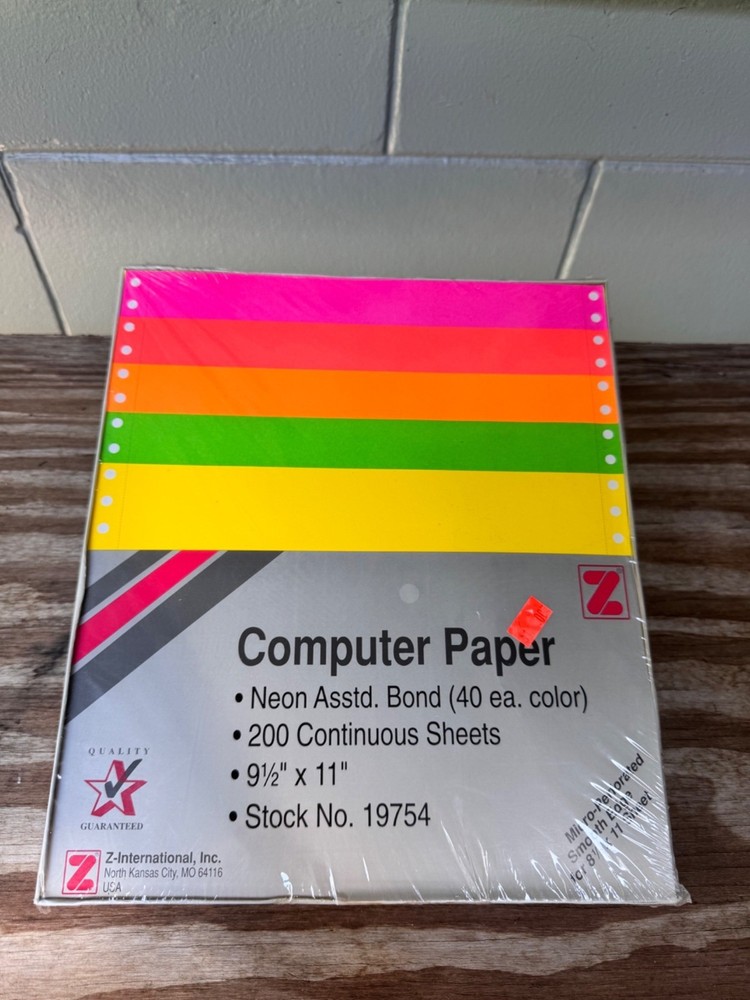 Vintage Z-International Neon Computer Paper 9.5″ x 11″ 200 Sheets