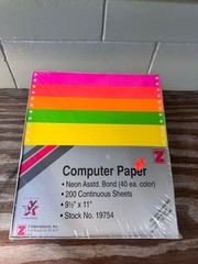 Vintage Z-International Neon Computer Paper 9.5″ x 11″ 200 Sheets