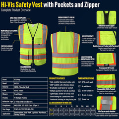 Safety Vest for Men Women Hi Vis Reflective Vest with Pockets and Zipper High Vi