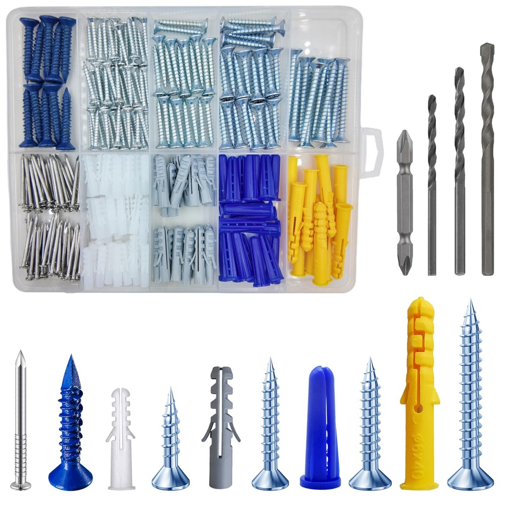 (274 pcs) Plastic Drywall Wall Anchors Kit with Screws， Concrete Screw kit Wa…