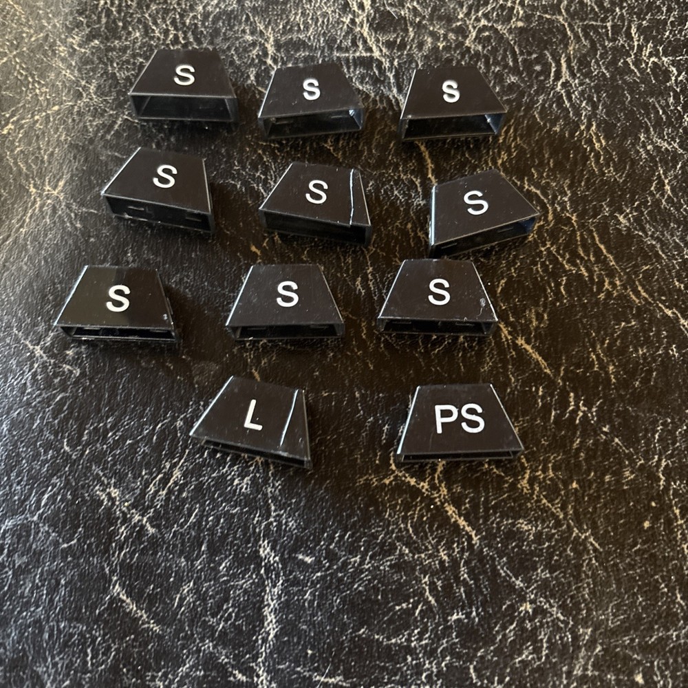 Black Size Tags For Clear Hangers 9 Small, 1 PS and 1 Large
