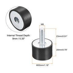 8pcs Rubber Mount M8 Male/Female Vibration Isolator Shock Absorber D30mmxH20mm