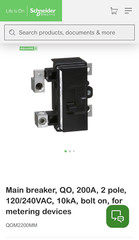 (1) Square D 200A QOM2200MM Breaker 200 Amp 2P 4Metering Meter Pack Main ED4U