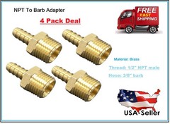 4 Pack Hex Adapter 1/2″ Male NPT to 3/8″ Hose Barb