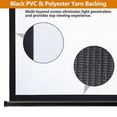 Black Projector Screen Pull Down 16:10 Foldable Wall Mount HD Projection Screen