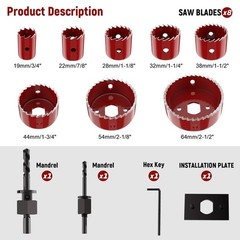 12-piece Hole Saw Kit, 8 Sizes 3/4″ To 2-1/2″ Hole Saw Set In Case With Arbors