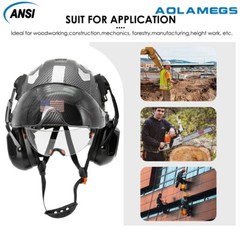 Carbon Fiber Safety Helmet W/ Double Goggles Earmuffs ABS Construction Hard Hat