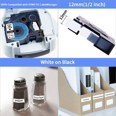 5X 45013 S0720530 Label Tape Compatible for Dymo 12mm Black on White Waterproof