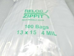 100 Reloc Zippit Bags 13×15 Clear 4 Mil Reclosable Large 13″ x 15″ 4mil Bags