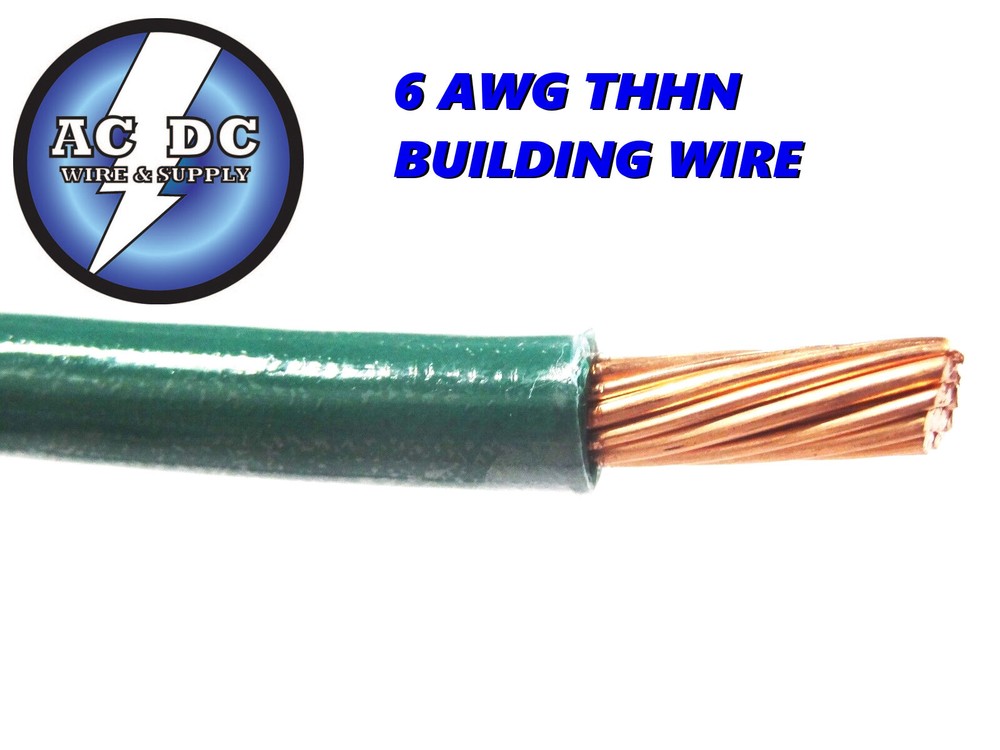 THHN THWN 6 AWG GAUGE GREEN NYLON PVC STRANDED COPPER BUILDING WIRE 75′