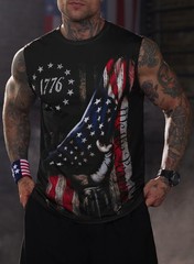 Mainfini Mens Fourth Of July Black 1776 American Flag Full Coverage Sleeveless