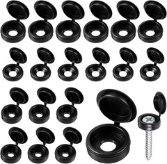 150 PCS Hinged Screw Cover Caps, Black Plastic Screw Cover Caps Snap-On Hinge