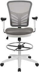 Light Gray Ergonomic Drafting Chair with Chrome Foot Ring & Adjustable Arms