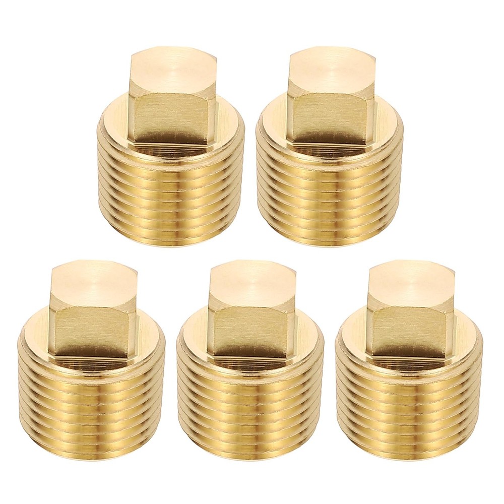 3/8″ NPT Brass Square Plug Fittings, 5Pcs Solid Thread Square Head Pipe Fitti…