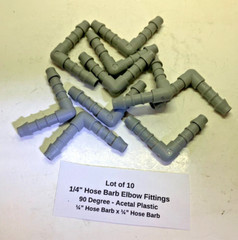 Lot of 10 1/4″ Hose Barb Elbow Fittings – 90 Degree – Acetal Plastic – 1/4″ Barb