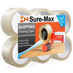 Sure-Max Premium Carton Packing Tape 2.0 mil 165 Feet (55 Yards) – Clear – 6 …