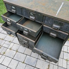 Vintage Hobart Industrial Steel Metal Parts Cabinet Machinist 27-Drawer Green