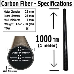 (1) KARBXON – Carbon Fiber Tube – Black – 25mm X 23mm X 1000mm – Hollow Carbo…