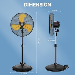 20 Inch Industrial Pedestal Fan, 5000 CFM High Velocity Air Circulator, 3-Spe…