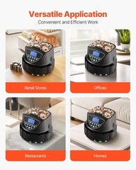 VEVOR USD Coin Sorter Counter Wrapper Roller 300 Coins/min 5 Tubes LCD Display
