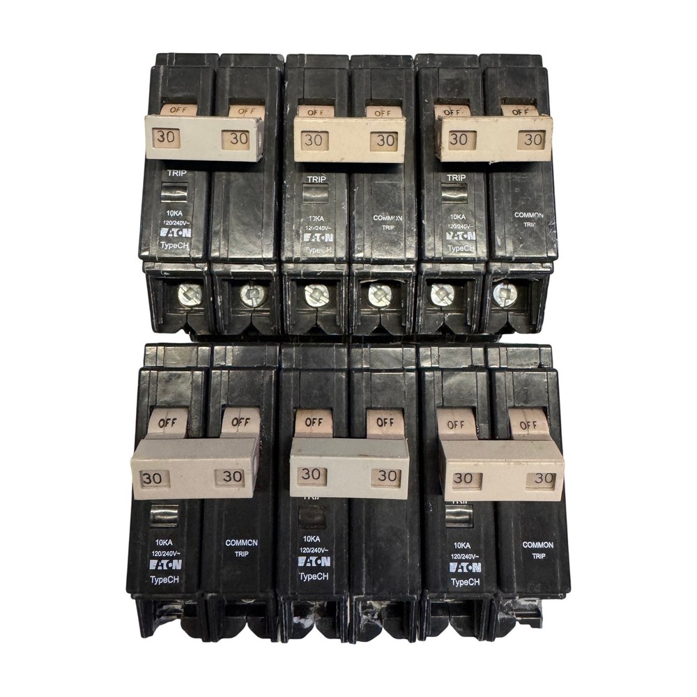 LOT OF 6 Eaton CHF230 Type CHF 30A 2-Pole 120/240V Circuit Breaker Common Trip