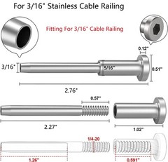 T316 3/16″ Stainless Steel Swage Threaded Tensioner End Fittings Cable Railing