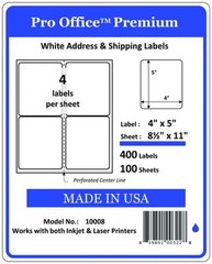 WING OFFICE Premium Shipping Labels Blank Self Adhesive 4 per Sheet 4″ x 5″