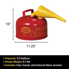 2.5 Gallon Red Safety Gas Can for Gasoline | Flame Arrester, Self-Closing Lid, F