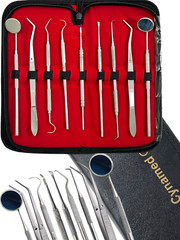 GERMAN Dental Scaler Pick Stainless Steel Tools with Inspection Mirror Set 9 PCS