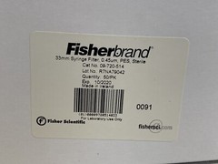 (50/Pk) FISHERBRAND 33mm Syringe Filters 0.45um PES Luer Tips 09-720-514