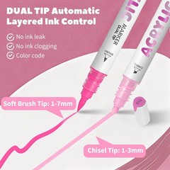 Pink Acrylic Paint Pens, Water Based 12 Colors Dual Tip Acrylic Paint Markers