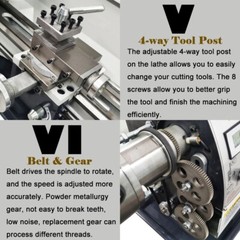 WM210V Precision Metal Bench Lathe Inch Thread Brushless Motor Double Chuck