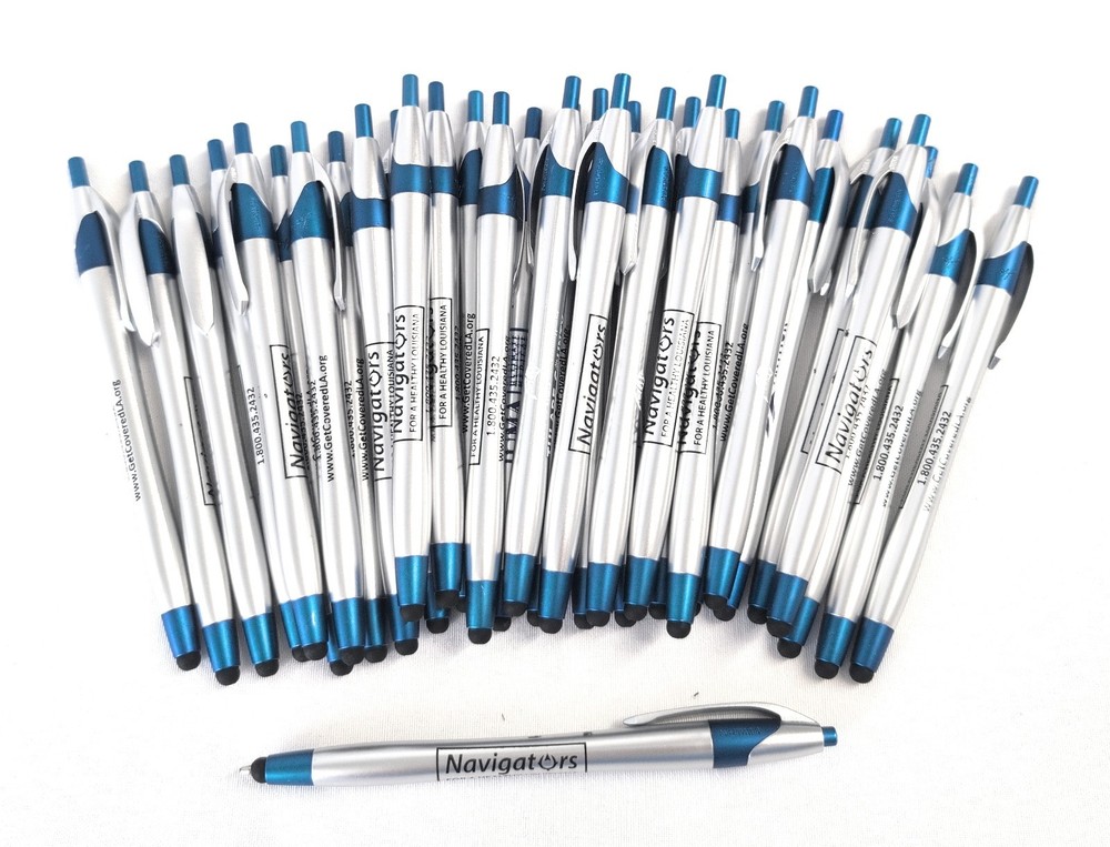 30ct Mixed Lot Misprint Stylus Click Pens: JAVALINA Hub Pen SILVER & BLUE 🔵