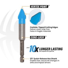 Spyder 1/4 in x 3.5 in Hex Shank Carbide-Tipped Glass and Tile Drill Bit, 950074