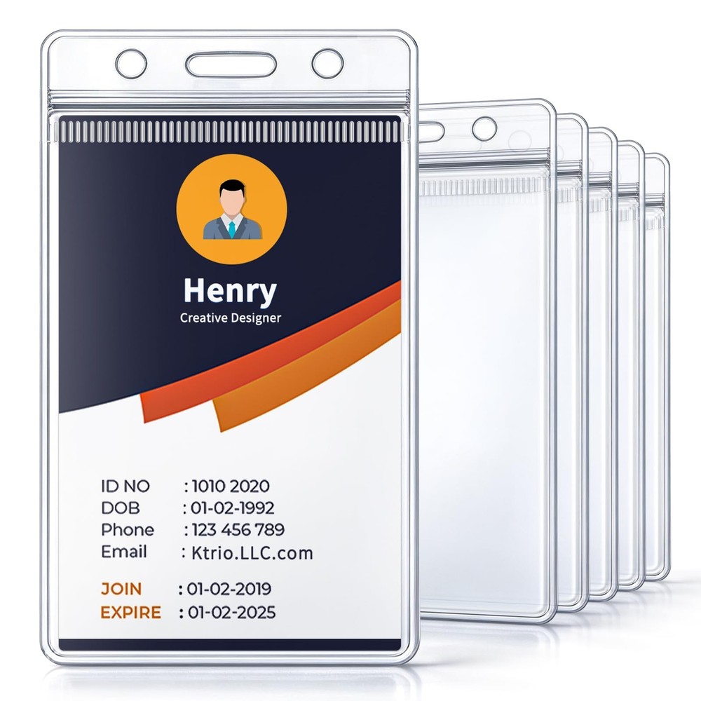 6 Pack Vertical ID Badge Holder Clear Plastic Waterproof Name Tag Card Sleeve