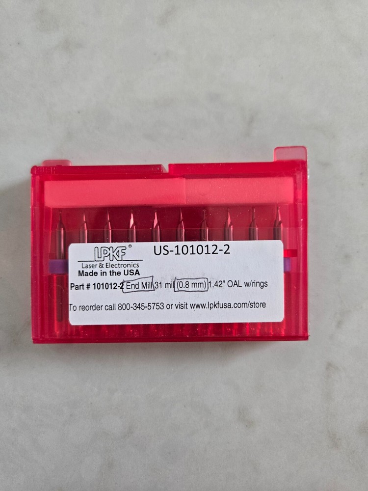 LPKF 101012-2 End Mill 0.8 mm 1.42″ OAL w/rings