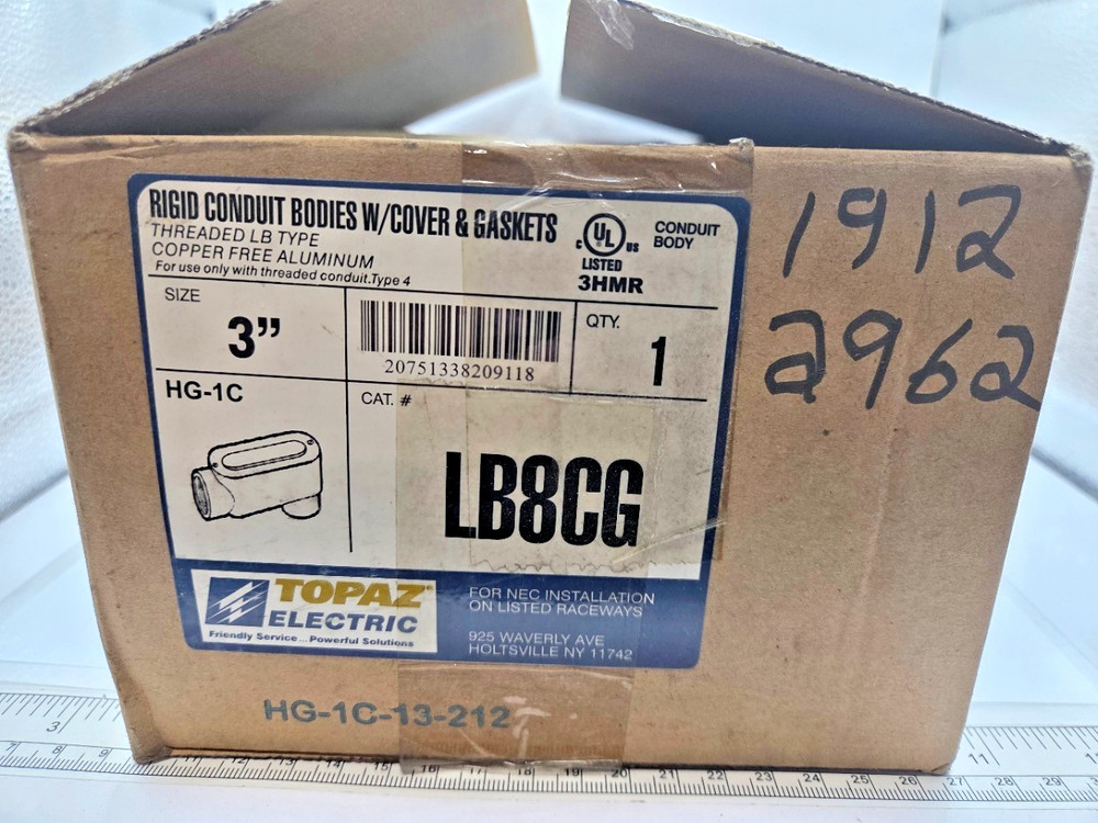 TOPAZ LB8CG RIGID CONDUIT BODY W/COVER & GASKET, THREADED LB TYPE, 0097I
