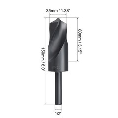 35mm HSS 6542 Short Shank Drill Bit with 1/2 Inch Straight Shank Black Oxide