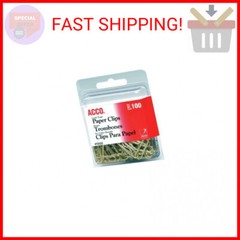 ACCO Brands Paper Clips, Regluar, # 2 Size, Smooth, Gold, 100 Clips/Box (72533)
