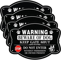 4 Pack Beware Of Dog Sign Reflective Aluminum Fence Yard Keep Gate Shut Metal