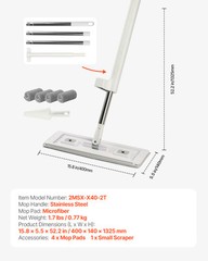VEVOR Microfiber Flat Mop with 4 Mop Pads Flat Mop for Dry and Wet Floor