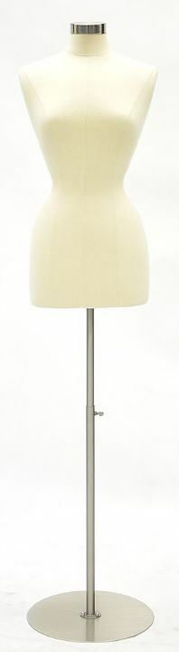 Adult Female Off White Linen Dress Form Mannequin Torso Size 2-4 with Metal Base