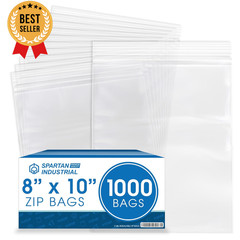 1000 Clear Reclosable Zip Lock Bags 8×10 Inch 2 Mil Quart Plastic Poly Resealabl
