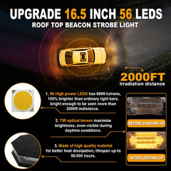 Roof Top Beacon Emergency Strobe Light W/ Remote Controller 56LEDs Magnetic