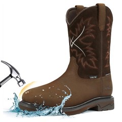 NINGO Men Waterproof Steel Toe Work Boots Leather Oil Slip Resistant Cowboy Boot