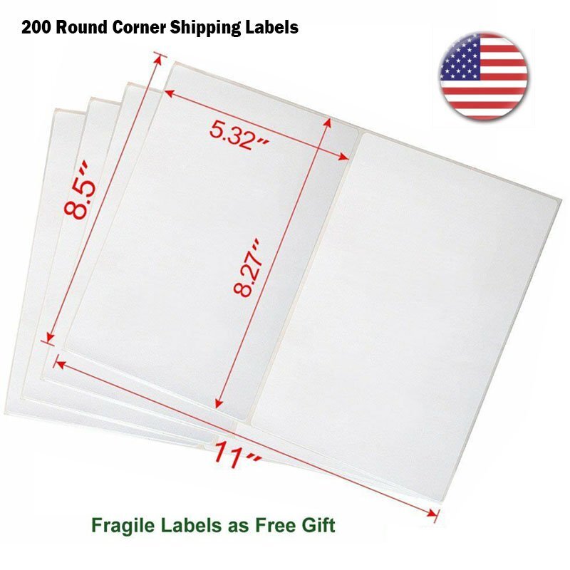 200 Round Corner 8.5×5.5 Blank Shipping Labels Half Sheet Self Adhesive Laser