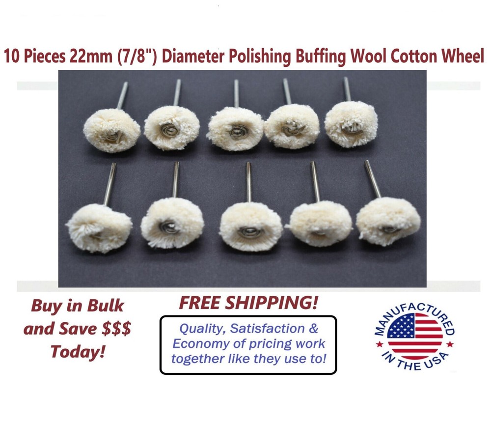 10Pcs 22mm Shank Polishing Buffing Wool Cotton Wheel Dremel Rotary Tool